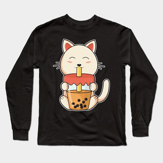 Cat & Drink with Drinking straw Long Sleeve T-Shirt by Markus Schnabel